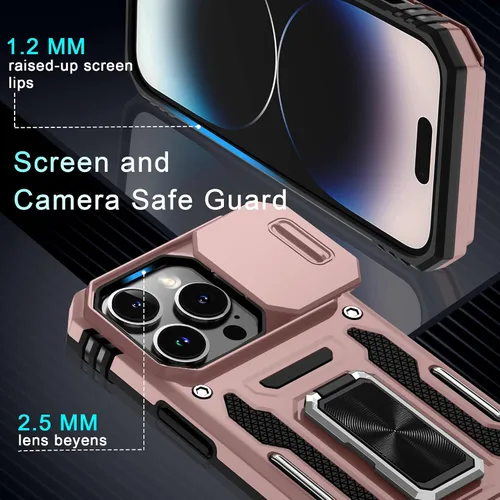 Vista 335 de DEERLAMN Funda para iPhone Xs Max con funda deslizante para cámara + protector de pantalla, soporte giratorio de anillo de grado militar a prueba