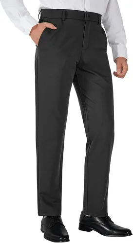 Vista 12 de Plaid&Plain Pantalones de vestir para hombre, elásticos, corte delgado, 4 direcciones de flexibilidad 7603# Negro
