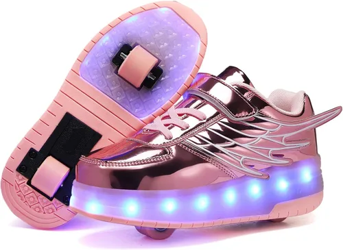 Vista 12 de Zapatos de patinaje LED para niños y niñas, tenis con ruedas desmontables y recargables intermitentes Negro