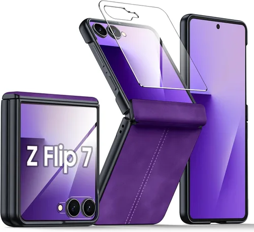 Vista 24 de para Samsung Galaxy Z Flip 7 Funda con protección de bisagras y protector de pantalla incorporado, funda de cuero mate de policarbonato ultradelgada