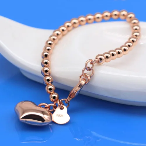 Vista 4 de Meilanduo Pulsera italiana de plata de ley 925 para mujer de 0.157 in0.236 in con dije de bolacorazón, pulsera italiana hecha a mano, tamaños de 5.1