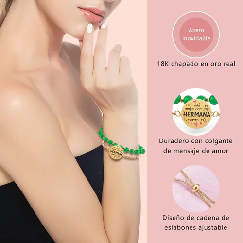 Vista 3 de LParkin Pulsera Mujer Hermana Acero Inoxidable Regalo Cumpleaños Hermana Pulsera a la Mejor Hermana Ajustable