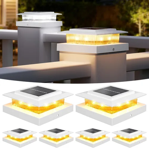 Vista 10 de NIORSUN - Luces solares de poste de 4 x 4 que cambian de color, luz solar para poste, paquete de 12 unidades, color blanco RGB Solar Post Cap Lights