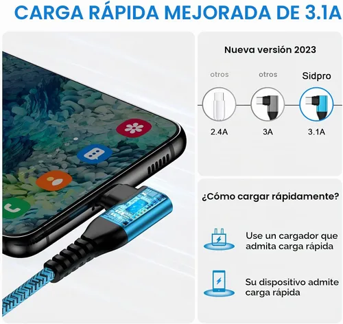 Vista 2 de Cable de carga USB C tipo C, cable de carga rápida, paquete de 2
