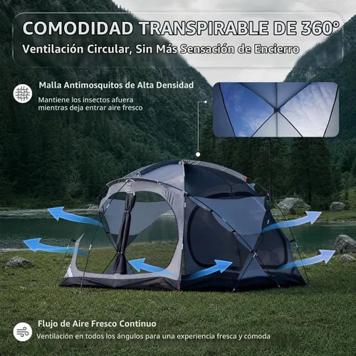Vista 5 de EchoSmile Tiendas de campaña para camping, tienda impermeable a prueba de viento con múltiples postes, tienda de campaña de cúpula amplia para 3-5