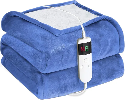 Vista 14 de Manta térmica eléctrica de 50 x 60 pulgadas, manta eléctrica de franela suave y sherpa con 10 niveles de calefacción, se apaga automáticamente