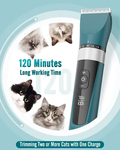 Vista 5 de oneisall Cortapelos para gatos para pelo enmarañado, kit de aseo silencioso para gatos de 5 velocidades, afeitadora inalámbrica para mascotas