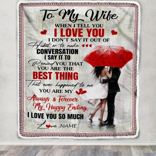 Vista 3 de Manta personalizada con texto en inglés «To My Wife from Husband When I Tell You I Love You Wife», manta de forro polar personalizada