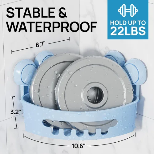 Vista 3 de LEVERLOC Organizador esquinero para ducha con ventosa, cesta de ducha potente con ventosa, organizador impermeable y resistente al óxido
