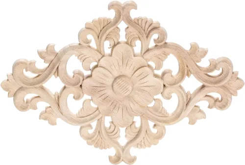 Vista 13 de MUXSAM - Apliques tallados en madera, 1 pieza decorativa de madera, calcomanías de centro de muebles sin pintar para armario, tocador, cama, puerta