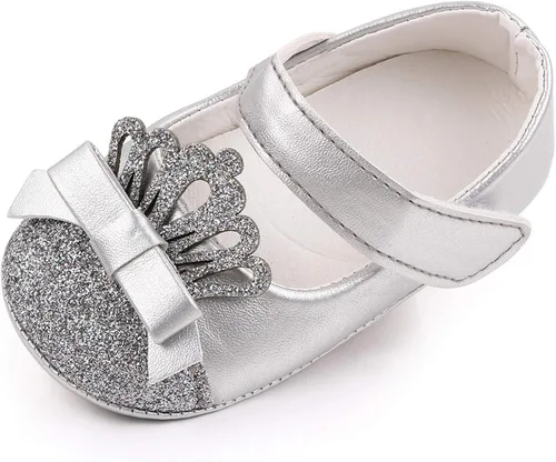 Vista 5 de Zapatos deportivos para niños pequeños zapatos de piel con corona para recién nacidos zapatos de princesa para primeros pasos