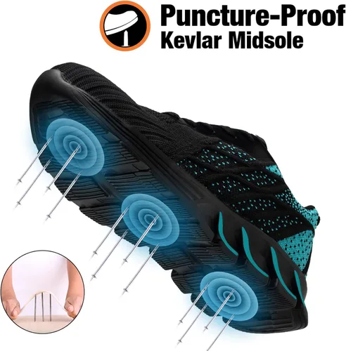 Vista 3 de Kezhiho Zapatos de trabajo con punta de acero para hombre, ligeros, cómodos, antideslizantes, a prueba de pinchazos, zapatos de seguridad