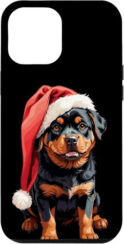 Vista 6 de iPhone 15 Divertido Rottweiler Navidad lindo cachorro con sombrero de Navidad caso