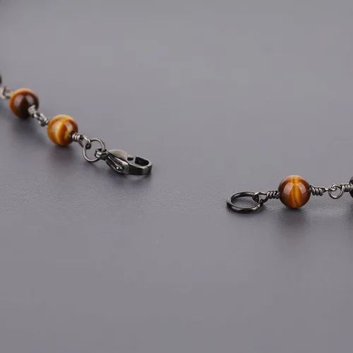 Vista 5 de COAI Collar con cuentas de piedra auténtica para hombre y mujer Ojo de tigre café