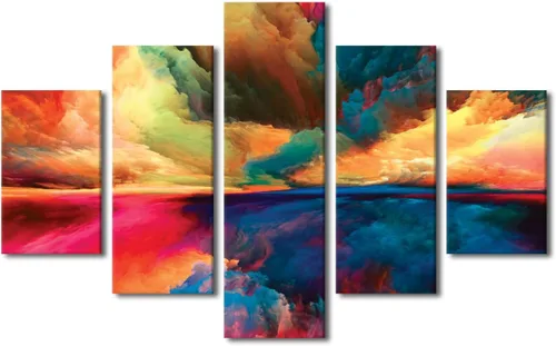Vista 20 de Pintura en lienzo colorida para sala de estar, 5 paneles, impresiones abstractas sobre lienzo, arte de pared para sala de estar, dormitorio