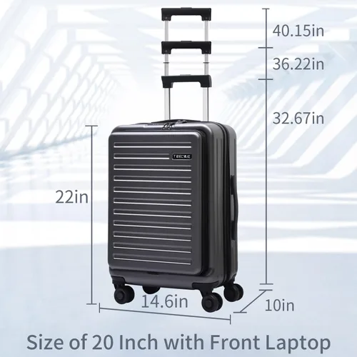 Vista 8 de TydeCkare Equipaje de mano de 20 pulgadas con bolsillo frontal con cremallera, 45L, maleta rígida ligera de ABS + PC con bloqueo TSA y ruedas