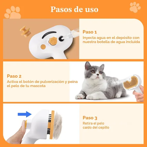 Vista 5 de Cepillo de vapor para mascotas para perros y gatos – Peine de depilación en aerosol 3 en 1 para quitar pelo y aseo, suaviza la piel y reduce