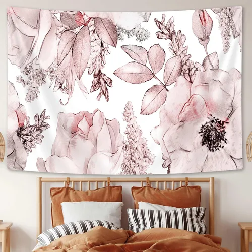 Vista 8 de SAOLUIS Tapiz floral, tapiz de flores azules, tapiz estético floral de acuarela, tapiz floral de poliéster, flores bohemias para colgar en la pared