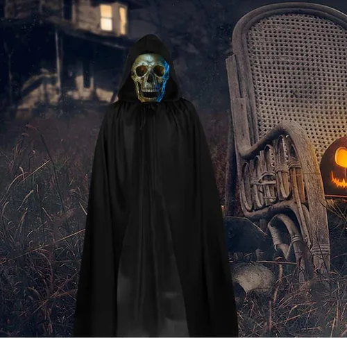 Vista 8 de Capa de bruja, capa con capucha de Halloween, disfraz de capa larga con capucha para mujer, capa de terciopelo, túnica de Halloween para adultos