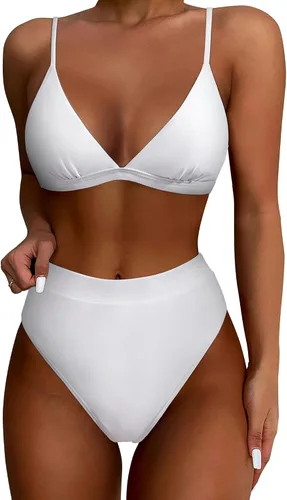 Vista 8 de SUUKSESS - Conjunto de bikini de dos piezas para mujer, con cintura alta y corte sexy, estilo triángulo