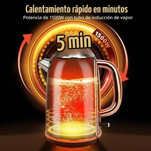 Vista 4 de INFOOD Hervidor eléctrico retro de 1.7 l/57 onzas con termómetro – Hervidor de té de agua caliente de acero inoxidable de 1500 W de ebullición