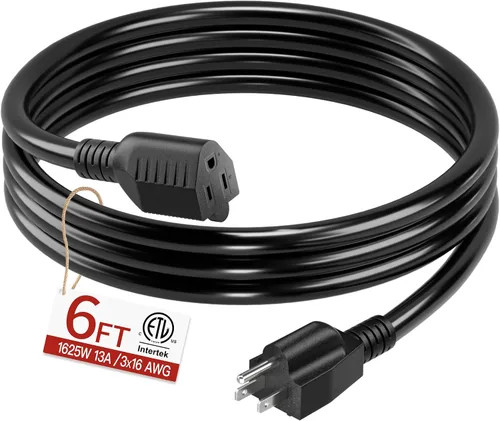 Vista 62 de Cable de extensión corto de 16/3 de 1 pie, cable de extensión negro flexible y duradero, cable de alimentación de 3 clavijas para interiores