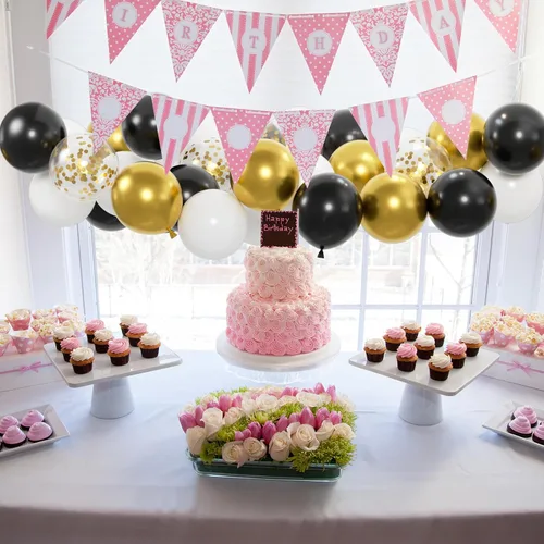 Vista 5 de 50 unidades de globos negros, dorados y blancos con globos de confeti de oro metálico y negro de 12 pulgadas para la graduación de la clase