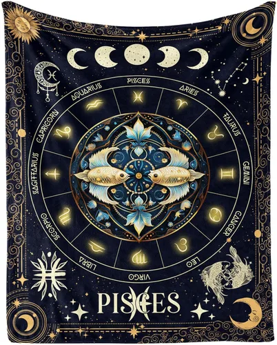 Vista 17 de Manta del Zodiaco Acuario para Niños y Niñas, Diseño Temático de Astrología Secreta Impreso, Mantas de Tiro para Niños, Regazo, Silla, Manta Suave