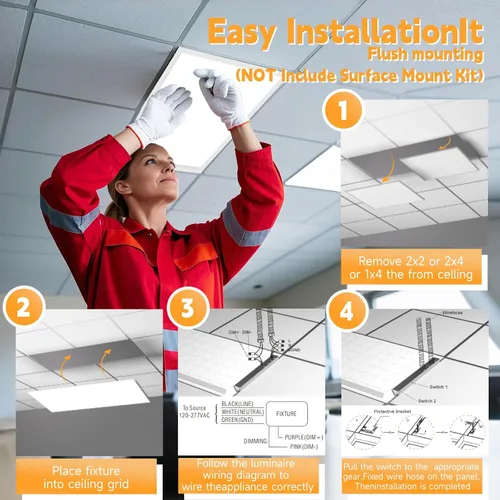 Vista 6 de OKQ - Lámpara LED de panel plano de 2 x 4 pulgadas, 5 CCT 3000K-6500K ajustables y 5 vatios seleccionables, 0-10 V regulable, luz de techo LED