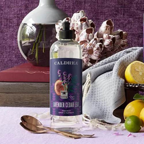 Vista 5 de Caldrea Jabón para platos, líquido biodegradable para lavar platos hecho con corteza de jabón y aloe vera, hoja de cedro de lavanda, 16 onzas