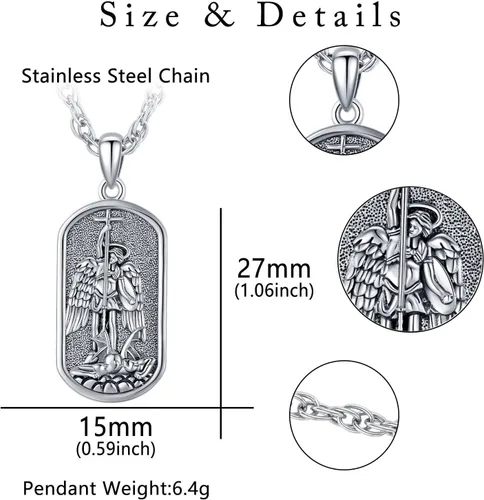 Vista 7 de Odinstone Collar de plata de ley 925 con medalla de San MiguelSan CristóbalSan BenitoCrucifijo de JesúsSan UrielArcángel Rafael para hombres