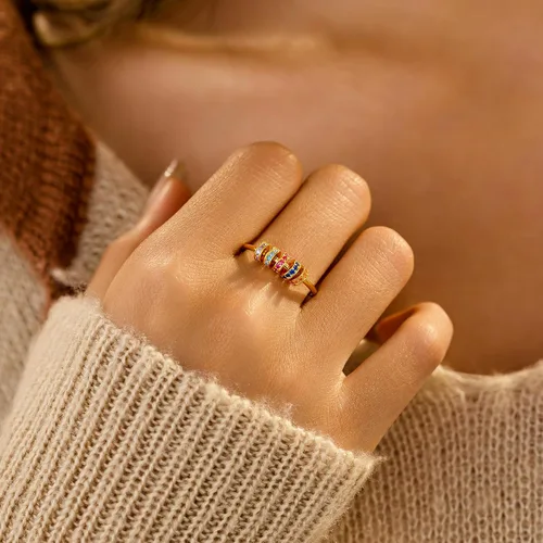 Vista 4 de LOVECOM Anillo giratorio de plata de ley S925 antiansiedad, cuentas de circonita cúbica, anillos giratorios para mujer, delicados anillos giratorios