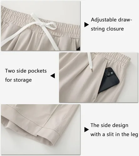 Vista 4 de Vcansion Bermudas de algodón con cintura elástica hasta la rodilla para mujer con cordón