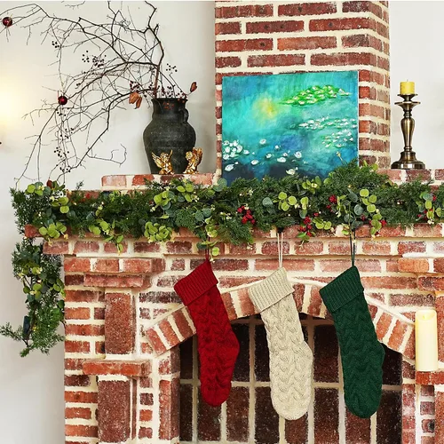 Vista 2 de Guirnalda de Navidad con luces, decoraciones de Navidad para interiores, guirnalda de Navidad artificial preiluminada para árbol de Navidad