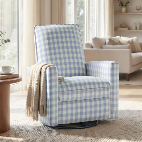 Vista 21 de KISLOT Silla reclinable giratoria, planeador manual para guardería, cuadros Cuadros azules