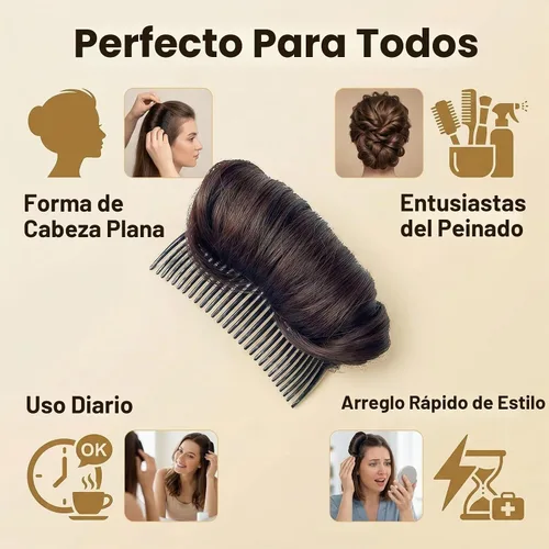 Vista 3 de 1 pieza de moño para el cabello para mujer, clip invisible para el cabello, base de volumen, esponjoso, almohadilla de pelo de princesa, accesorios