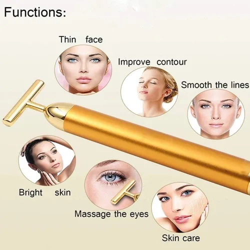 Vista 2 de Rodillo de masaje facial eléctrico antienvejecimiento, vibrante, oro de 24 quilates, barra de belleza energética para tirar apretada y reafirmante