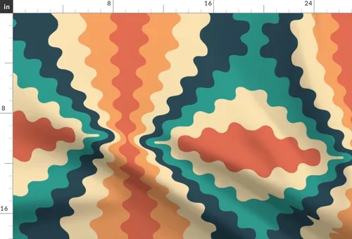 Vista 3 de Spoonflower Tela – Psicodélico Retro 1970S Onda Verde azulado Naranja Aqua Impreso en Tela de Gasa Cuarto Grasa – Coser Moda Vestidos Decoración