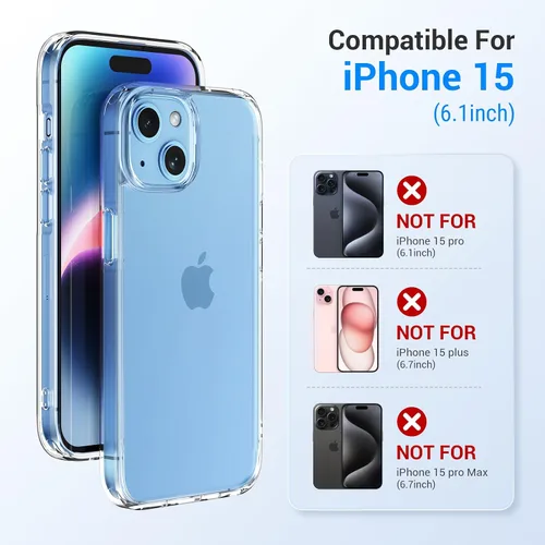 Vista 2 de AVEN Funda 5 en 1 para iPhone 15, con 2 protectores de pantalla de vidrio templado + 2 protectores de lente de cámara, funda de teléfono de 6.1