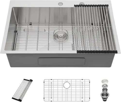 Vista 17 de Dcolora Fregadero de cocina empotrado de 25 pulgadas con grifo, fregadero pequeño de acero inoxidable de sobreponer, fregaderos de preparación