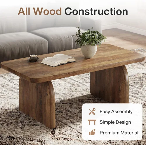 Vista 6 de Tribesigns Mesa auxiliar para sala de estar, mesa central rectangular de 47 pulgadas con esquinas redondeadas, muebles de té de cóctel bajos y Marrón