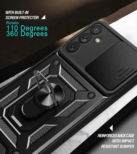 Vista 4 de Compatible con Tecno Pova Neo 2 Bracket Shell, con cubierta deslizante para lente de cámara compatible con Tecno Pova Neo 2 LG6n Case Negro