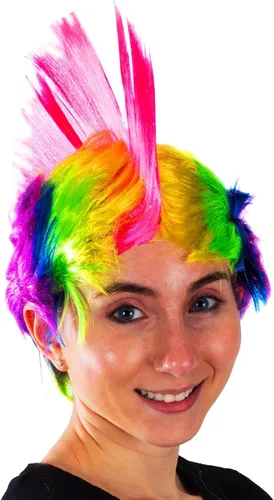 Vista 2 de Rainbow Mohawk Wig - Groovy Rainbow Mohawk peluca accesorio para disfraz, Cal Océano