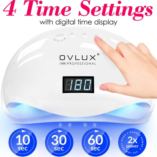 Vista 6 de OVLUX - Lámpara de uñas LED UV de 180 W profesional - Secador de uñas de gel rápido con 57 LED, cuenta regresiva LCD, sensor automático y modo