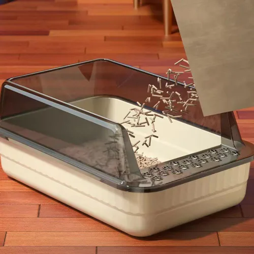 Vista 3 de KUNWU Caja de arena para gatos semicerrada de plástico de 20 x 14 x 8 pulgadas con tapa y cuchara (negro coral)