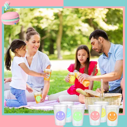 Vista 7 de Irenare 72 vasos de plástico reutilizables de 9 onzas con patrón de sonrisa, vasos de plástico para beber vasos pastel lindos vasos de plástico
