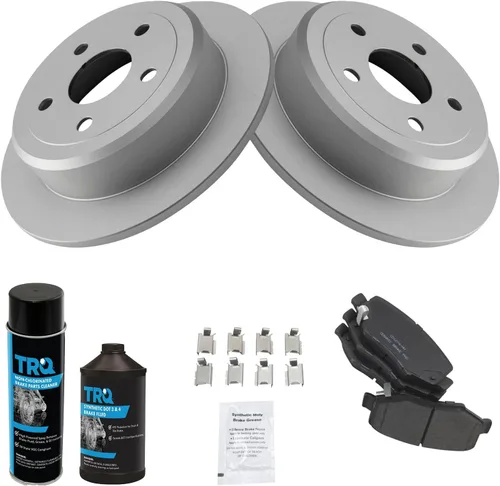 Vista 2 de TRQ Kit de pastillas de freno trasero y rotor, kit químico de freno, pastillas de freno Rotor de freno de cerámica Premium recubierto G compatible