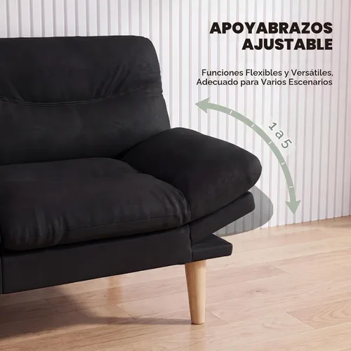 Vista 4 de Flamaker Sofá cama futón ajustable de 66 pulgadas con reposabrazos y respaldo ajustables, moderno sofá futón convertible para espacios pequeños Negro