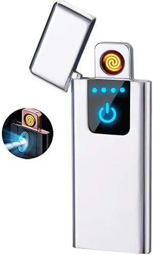 Vista 9 de Encendedor inteligente con sensor de huellas dactilares, sin llama, resistente al viento, encendedor de cigarrillos de doble cara, encendedor Negro