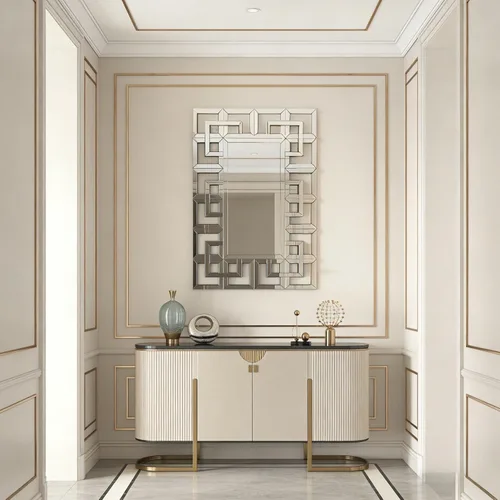 Vista 5 de Espejo de plata griego montado en la pared: marco de cristal biselado 40x28 pulgadas Decoración decorativa de pared con espejo para el hogar